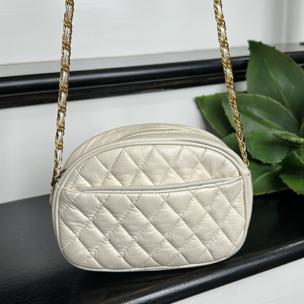 Ann Taylor Quilted Cream Crossbody Bag